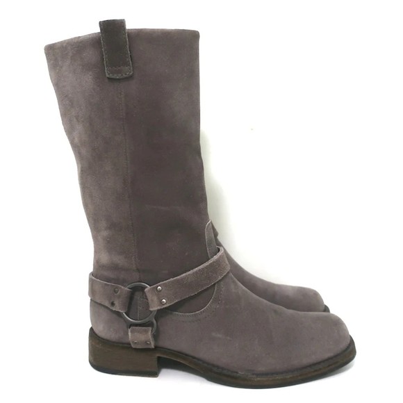 Brunello Cucinelli Moto Boots Gray Suede Size 39 Mid-Calf Biker Boots - Picture 2 of 11